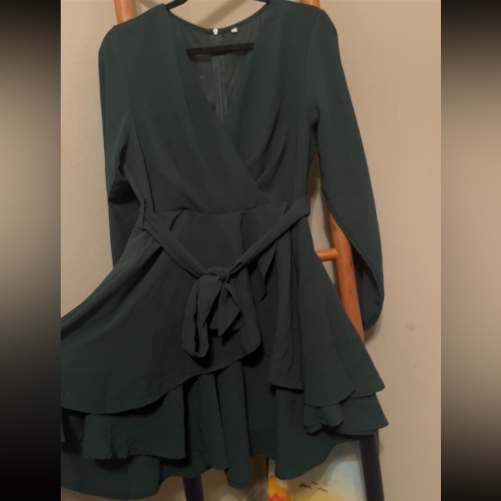 Green Flowy V neck dress